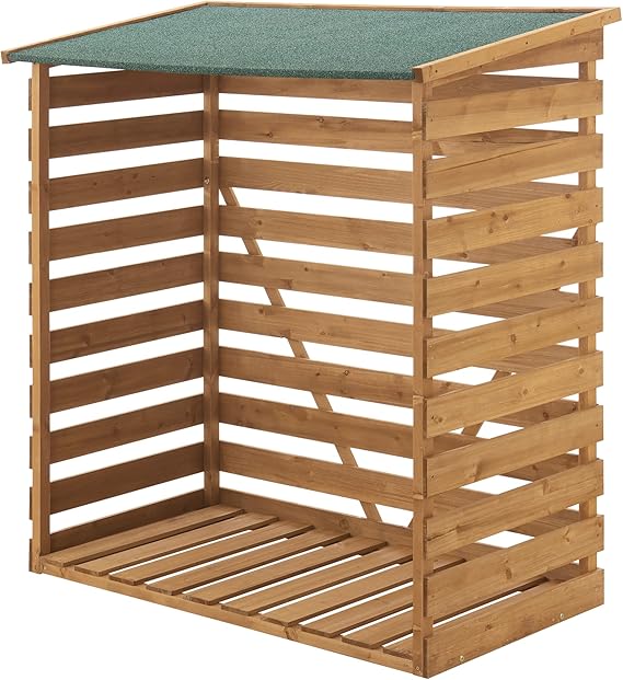 EN.CASA Überdachter Brennholz-Unterstand aus Kiefernholz mit Bitumendach, 123 x 116 x 64 cm